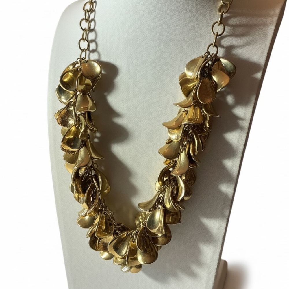 Milly Gold Tone Leaf Design Bib Necklace Runway Statement